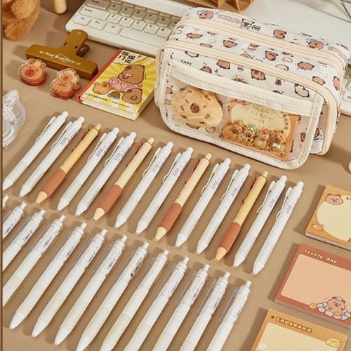 Cute Clear Pencil Case Portable Capybara Zippered Pencil Pouch With 9-Compartmen - Picture 7 of 12