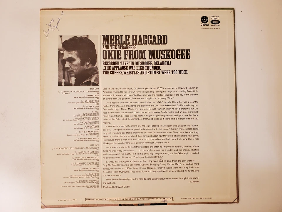 Merle Haggard - Okie from Muskogee (Vinyl Record LP) - Image 2 of 2