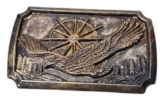 Vintage Metal Belt Buckle Soaring Eagle Over Sunrise Valley Rhinestone
