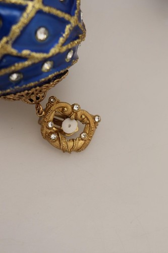 Dolce & Gabbana Gold Brass Blue Dangle Ball Crystal Clip On Earrings - Picture 6 of 9