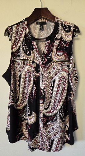 INC International Concepts Women 3X Black White Paisley Sleeveless V Neck Blouse