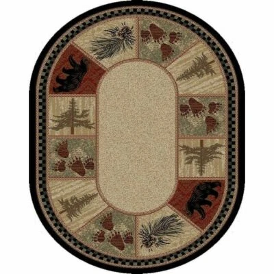 RUG ISLAND Oval Lodge Cabin Rustic Bear Paw Pinecone Area Rug **FREE SHIPPING**