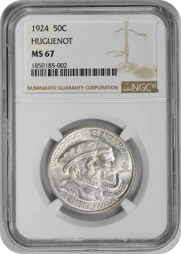 Huguenot Commemorative Silver Half Dollar 1924 MS67 NGC
