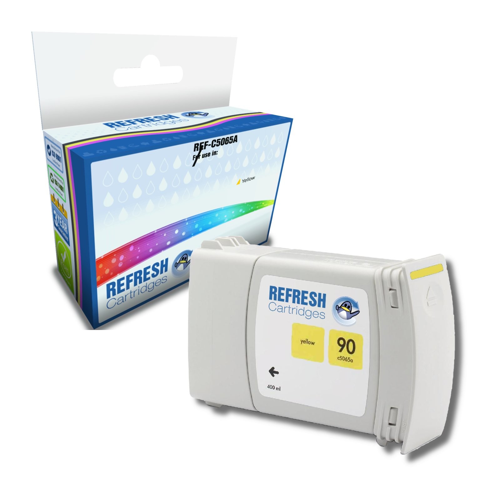 Refresh Cartridges Replacement Yellow 90 Ink Compatible With HP Printers