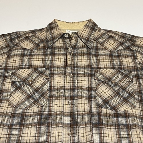 Vtg Pendleton High Grade Western Wear Sz L Pearl Snap Brown Plaid Wool Shirt - Picture 2 of 10