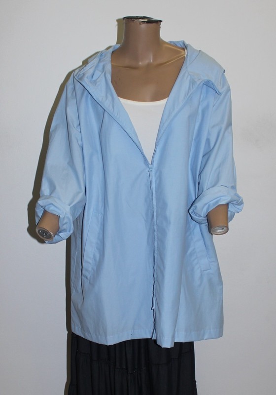 Eileen Fisher Blue RainJacket w Hood and Attachable Pouch Size XL