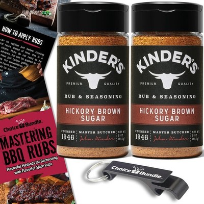 Kinder's Hickory Brown Sugar BBQ Rub 5 oz 2 Pack + Guide & Bottle Opener