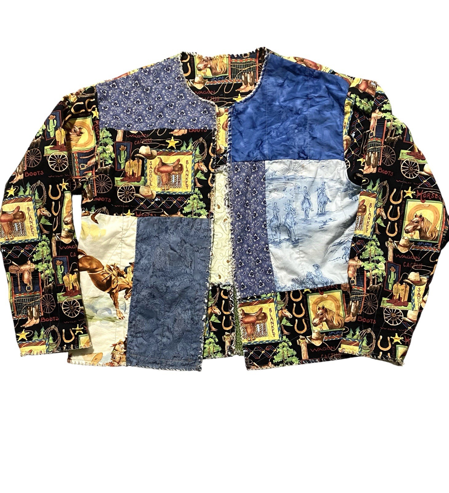 Upcycled Patchwork Western Cowboy Theme Jacket Ha… - image 2