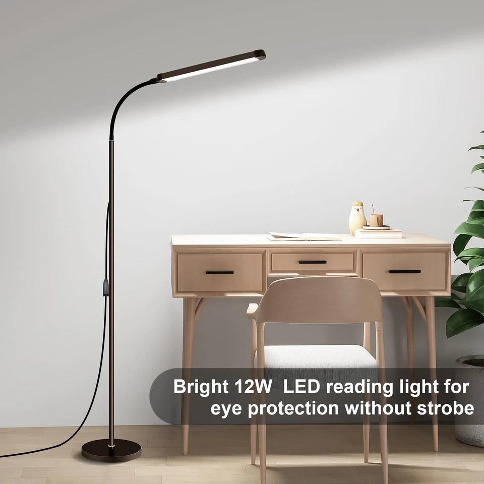 Modern LED Floor Lamp for Reading in Black, Bright 12W Dimmable Standing Ligh... - Image 3 of 4