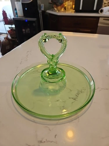 Vintage Green  Depression Glass 9” Tidbit Tray