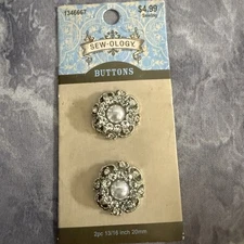 Sewology Decorative Buttons Set Of 2, Pearl Like Center Stone With Rhinestones