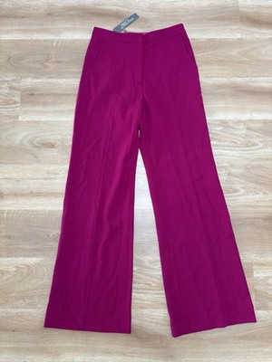 Lela Rose Maggie Pant Fuchsia Wool Blend Wide Leg Long Inseam 35 High Rise 32