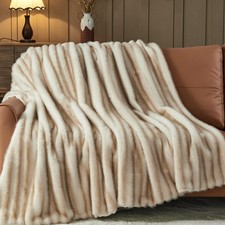 NEWCOSPLAY Faux Fur Throw Blanket Brown Luxury Fluffy Thick Warm Blanket for ...