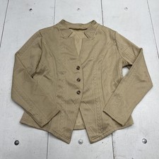 Beige Textured Knit Blazer Jacket Womens Large Collarless Stretch Button Front