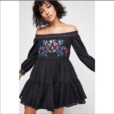 Free People Black Floral Embroidered Dress NWT!