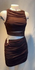 🆕 PrettyLittleThing Brown Ruched Cutout Mini Dress