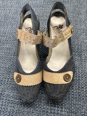 Rieker Molly Women s Blue Leather Mary Jane s Sling Back Comfort Heel EU40