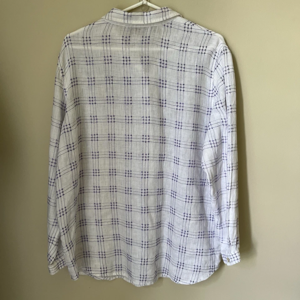 Туника на пуговицах Diane Gilman Collection 100% лен топ 1X белые фиолетовые блестки - Изображение 2 из 4