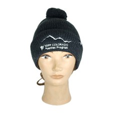 The North Face OS Black Heather Arcylic Ribbed PomPom LOGO Cuffed Beanie Hat NWT
