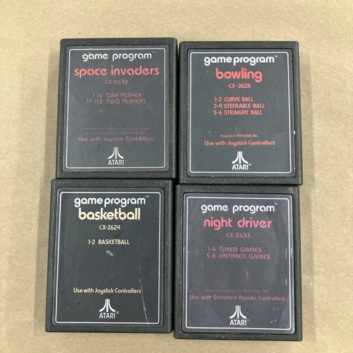 4 Vintage Atari Games Bowling Basketball Space Invaders Night Driver Atari 2600