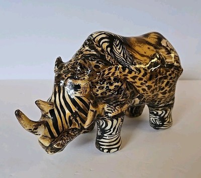Collectable Rare La Vie Collage Safari Collection Patchwork Standing Rhinoceros