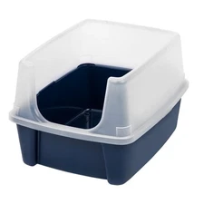 IRIS Open Top Cat Litter Box with Shield, Navy