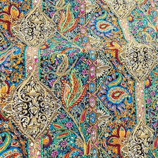 57''Wide By Yard Vintage Paisley Viscose Fabric Dress Gown Material Rayon Poplin