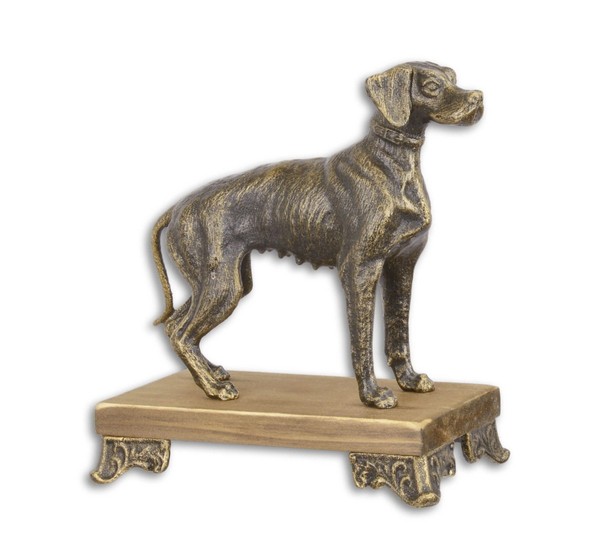 Eine Gusseiserne Figur Eines Hundes Auf Einem Holzsockel Replikat Retro Design D-image