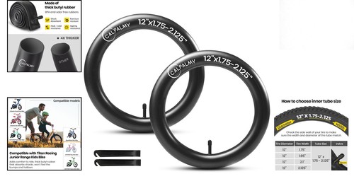Heavy-Duty Kids Bike Inner Tubes 12-Inch with Schrader Valve - 2 Pack Value Set - Picture 2 of 8