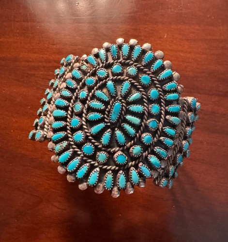 Vintage Native American VMB Victor Moses Begay Silver Turquoise Petit Point Cuff