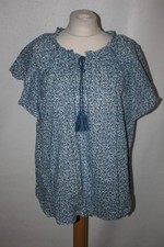 BNWOT SIZE 22 EX M&SBLUE PATTERNED COTTON TOP WITH TIE TO NECKLINE 8576