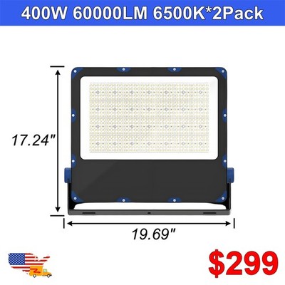 2 Pack 400W Led Flood Lights 150LM/W IP65 Spotlight For Basketball Court Roof