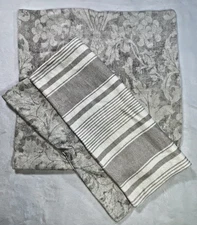 2x Pottery Barn Tapestry Style Linen Euro Pillow Sham Floral Stripes Cream Gray