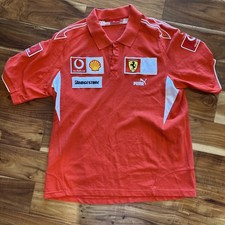 Mens Vintage Puma Ferrari F1 Polo Shirt With Embroidered Sponsor Patches Size XL