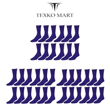 6-12 Pairs Men's Navy Blue Sports Cotton Crew Work Socks Size 9-11 ,10-13