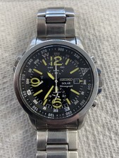 Seiko Solar Men's Chronograph 42mm Black  Yellow Dial W/ Date Alarm V172-0AG0