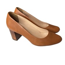 Marc Joseph New York Midtown Cognac Leather Pump Size 8 M Block Heel Round Toe