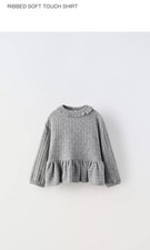 ZARA Girls Gray Knit Pullover Sweater Crew Neck Long Sleeve Ruffle, 4 Years