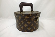 Vintage Adolfo Wig Hat Box with Handle Logo Signature 8 Inch Brown