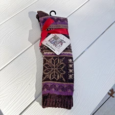 Muk Luks Crew Socks Womens One Size Brown Snowflake Boot Socks