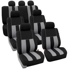 Three Row Striped Full Set Car Seat Covers, Airbag Compatible Universal Fit