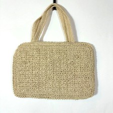 Vintage Crochet Purse Handbag Tan Retro Japan Lined Natural Handmade Raffia