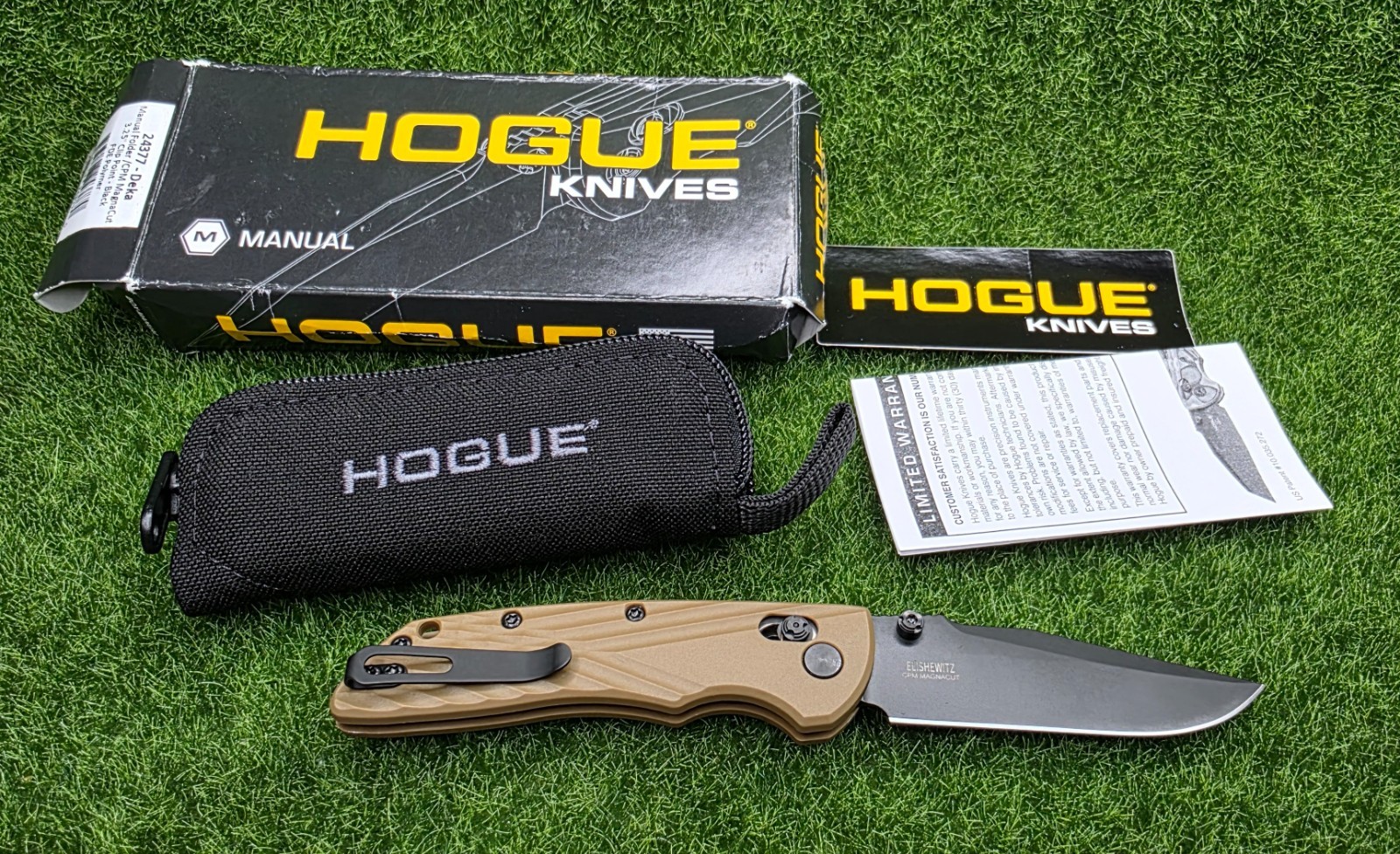 Hogue #24377 Deka MagnaCut Cerakote 3.25" Clip Point Blade, FDE Polymer Handles