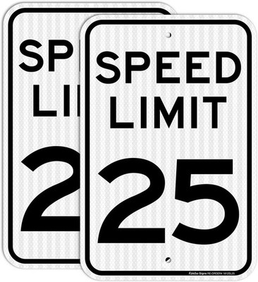 (2 Pack) Speed Limit 25 MPH Sign, Slow down Sign, Traffic Sign,18 X 12 Inches En