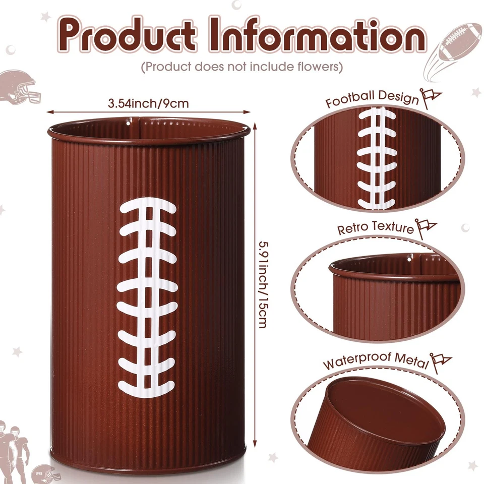 3 Pcs Football Table Centerpiece Football Vases Decor Galvanized Metal Vases ... - Image 3 of 4