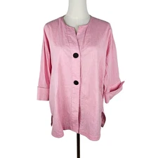 Ming Wang Jacket Size Large Pink Cotton Linen 2 Button Front Lagenlook