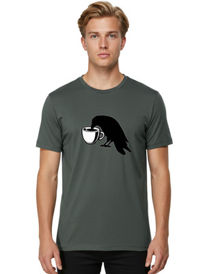 Crow-Drinking-Coffee-4 Mens Graphic Tee, 100% Cotton, Casual Summer Wear