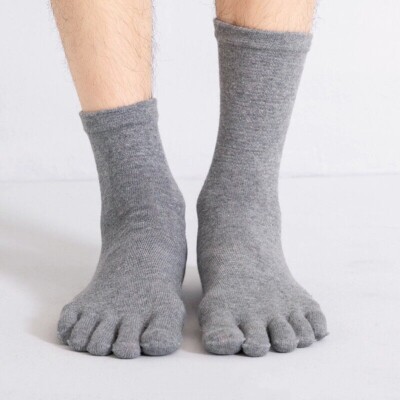  Men Five Finger Toe 100% Cotton Crew AnkleWork Athletic Sport Solid Socks 5Pack