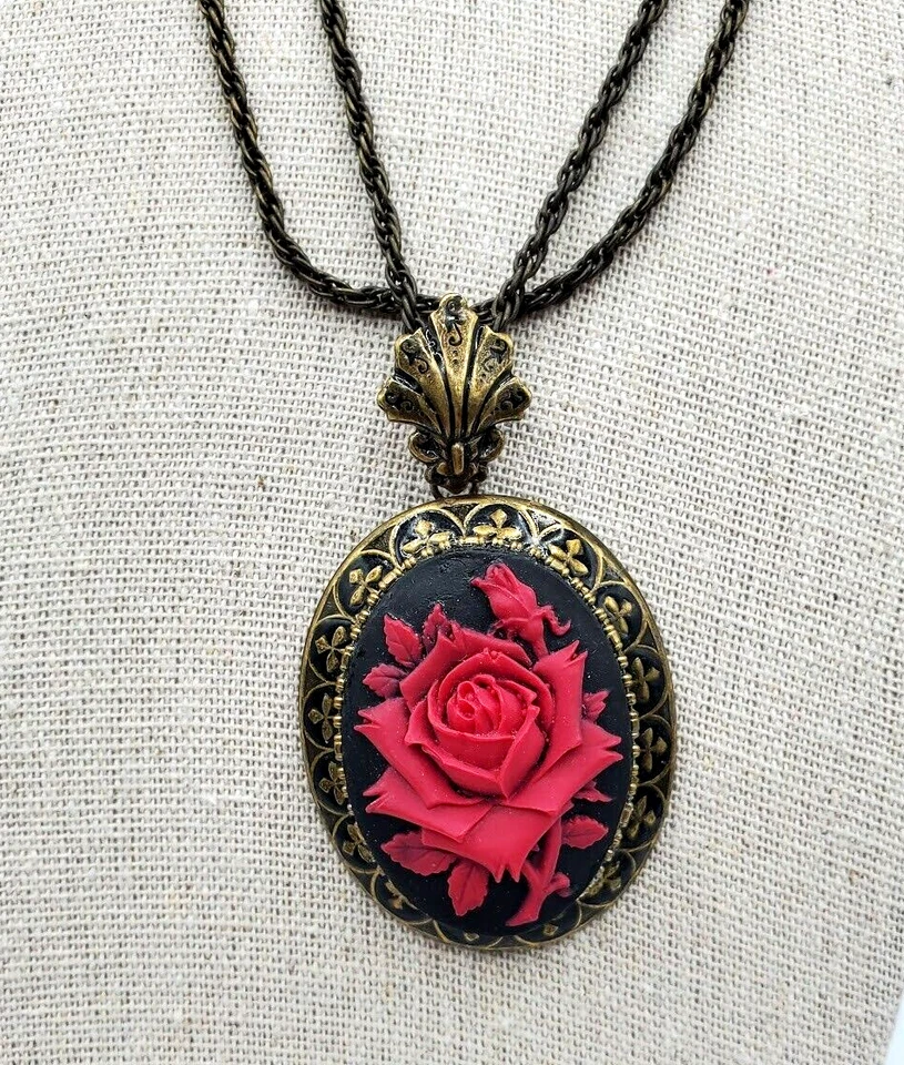 Collar Sweet Romance Firmado Vintage Doble Hilo Rojo Rosa Boho Redondo Latón 17" Foto 3 de 4