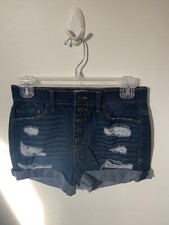 Mudd Womens Size 5 Shorts Jean FLX Stretch Button Fly Distressed High Rise Midi
